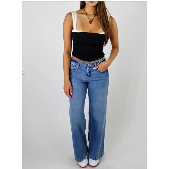 Free People Black & White Two-Tone Tank Top - Size Large - Picture 3 of 6